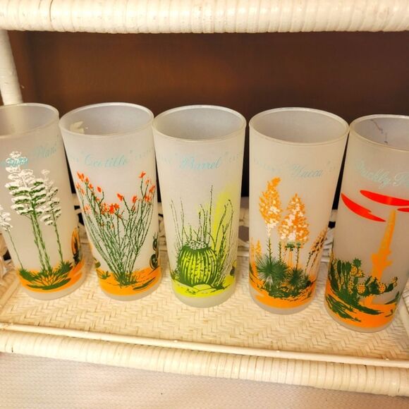 Vintage Blakely Oil Arizona Cactus Glasses – Set of 5 Frosted Highball Tumblers - Picture 4 of 10